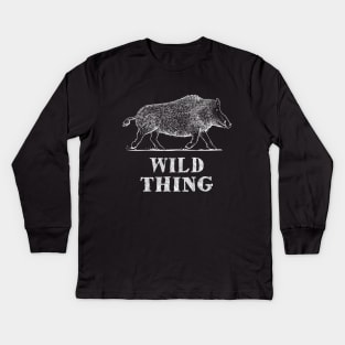 Wild Thing - Boar - Woodcut Style Kids Long Sleeve T-Shirt